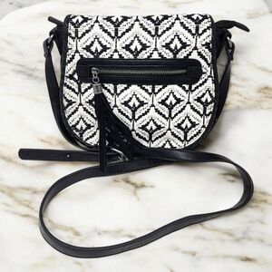 Dolce Vita Black And White Crossbody Shoulder Bag Tassel Textured Boho